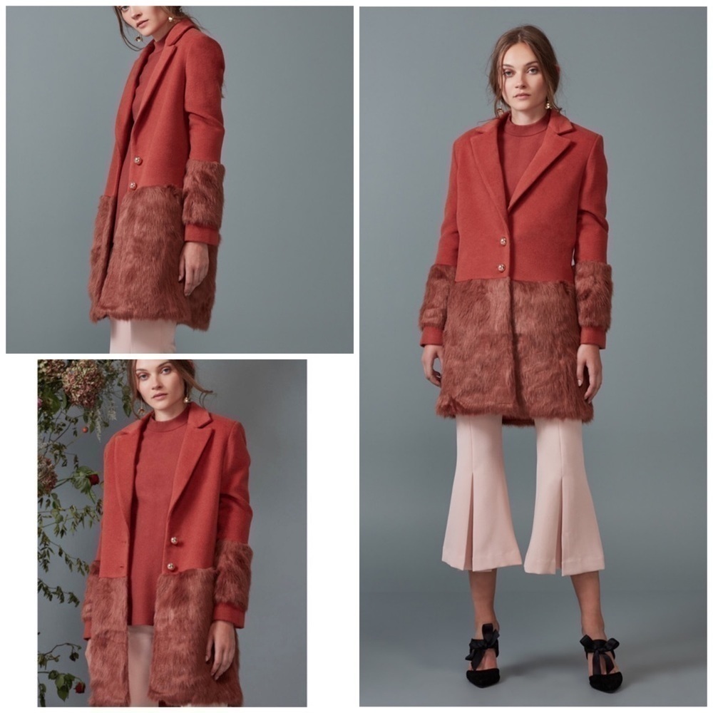 NWT Anthro Keepsake Shallows Faux Fur Peacoat Coat​​​​​​​